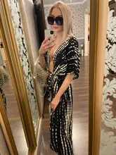 100% de algodón para mujer, Vestido tipo Kimono con cinturón propio, a rayas negras, para playa, Q1225, 2021