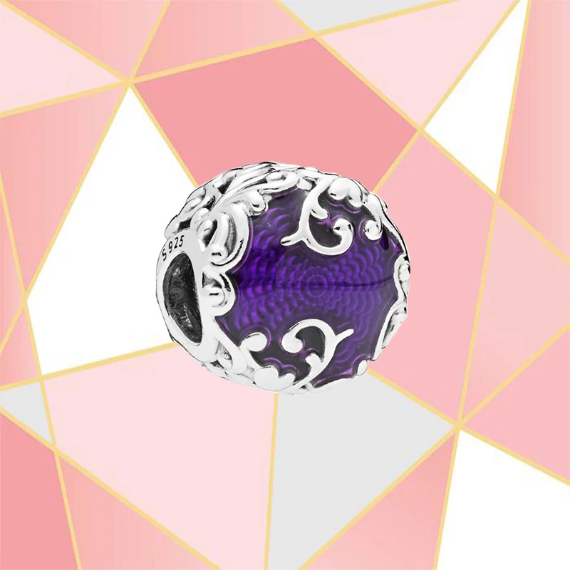 

2022 New 100% High Quality S925 Sterling Silver Purple Enamel Regal Swirl Charm Women Fashion Diy Delicate Jewelry Gifts
