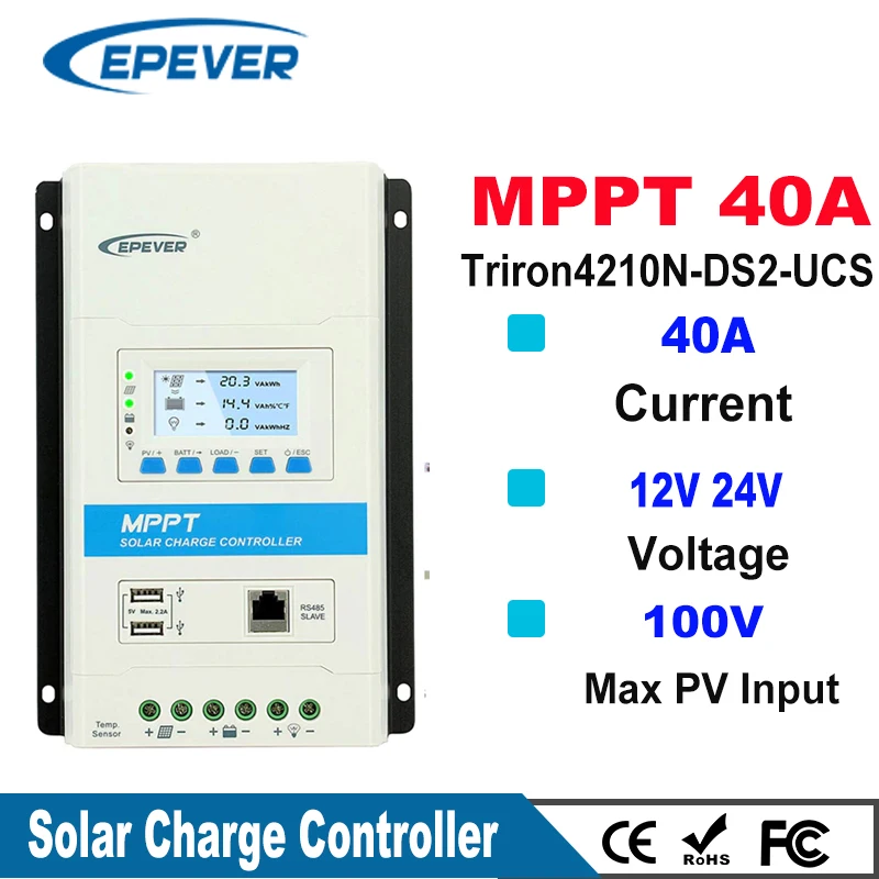 Epever-ソーラー充電および放電コントローラー,12V/24V,最大100V,ソーラーパネル用液晶ディスプレイ AliExpress