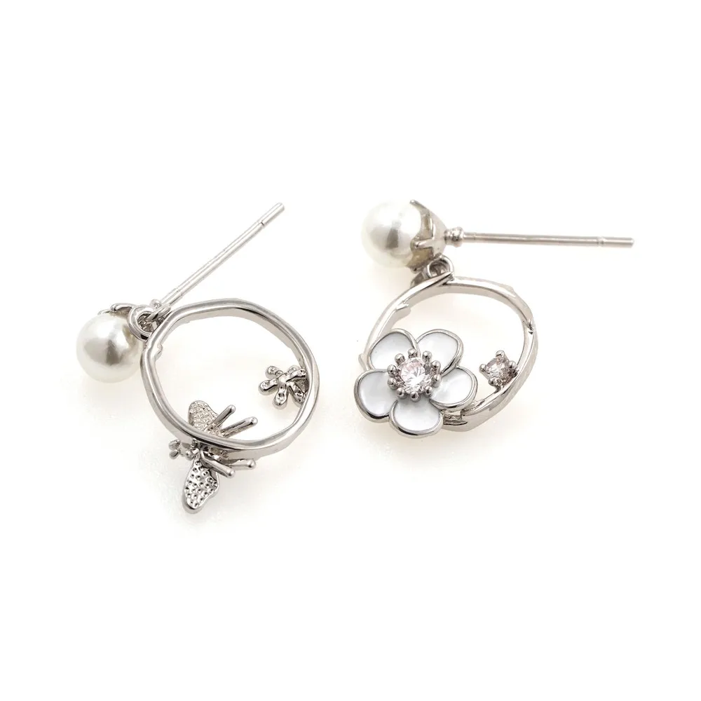Flower Earrings,Silver Flower Earrings, Wreath Earrings, Dragonfly Earrings, Exquisite Dragonfly Earrings, Jewelry Dharm