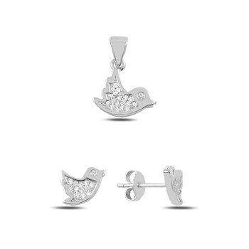 

Silver 925 Sterling Zircon Cubic Zirconia Twitter Earrings & Pendant Set