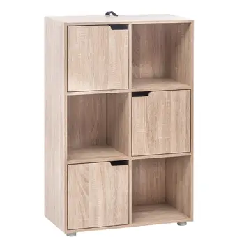 

1PC Oak Book Shelf 6 Cube Storage Units Wood Storage Shelves Bookcase with Doors Anti-Dust Ideal for Bedroom Living Room