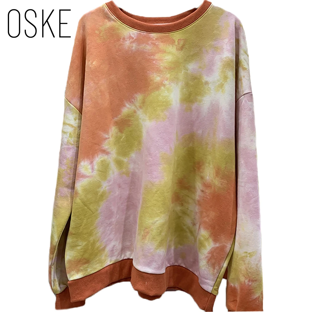 

OSKE Fashion Loose Oversize Sweatshirt Tie Dye Long Sleeve Women Sweatshirt Round Neck Casual Sweatshirts For Women Comfortable
