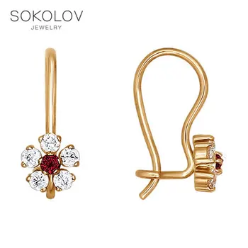 

SOKOLOV drop earrings with stones of gold with cubic zirconia and corundum fashion jewelry 585 women's/men's, male/female, long earrings