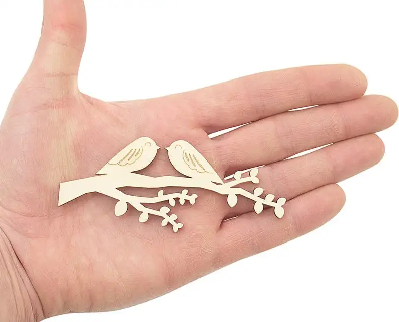 

Wooden Tree branch with birds seated (10cm) Shape Wood branches with leaves Cutout Craft Decoration Gift Decoupage Ornament 0520