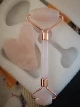 Rodillo de cuarzo rosa natural para masaje facial, rodillo para masaje facial con piedra de jade natural, adelgazante, eliminación de arrugas en cara y barbilla, herramienta para el cuidado de la belleza