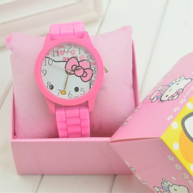 Hello kitty Cat модные повседневные часы для девочек детские милые часы с силиконовым ремешком милые детские кварцевые наручные часы