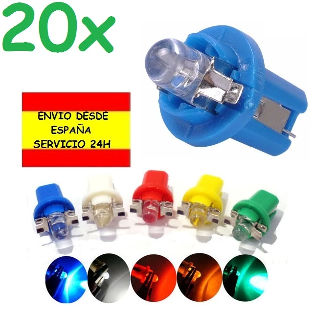 20x bombilla t5 b8 5d led coche moto chivatos tablero reloj marcador salpicadero tacometro bombillas de cuadro con casquillo