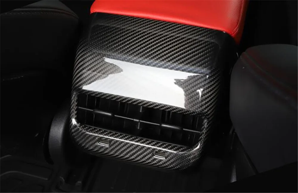Углеродное волокно для Tesla модель 3 Автомобильная внутренняя задняя вентиляционная розетка декоративная крышка, защита отделки рамка