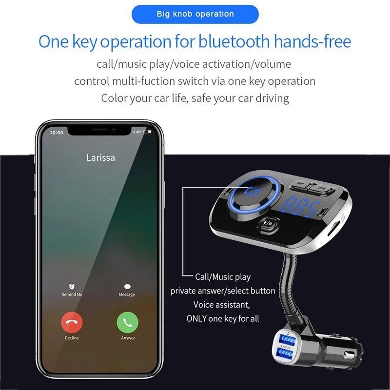 Bluetooth MP3-плеер автомобильный fm-передатчик автомобильный аудио mp3-плеер с 3V. 1A Быстрая зарядка двойной зарядное устройство USB 3,0 Lossless музыка