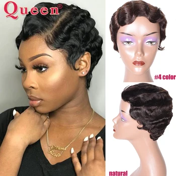 

Short retro cut Wigs Brazilian Human Hair Wigs For Black Women Non-Remy hair Pixie Cut Bob Lace Front Wigs