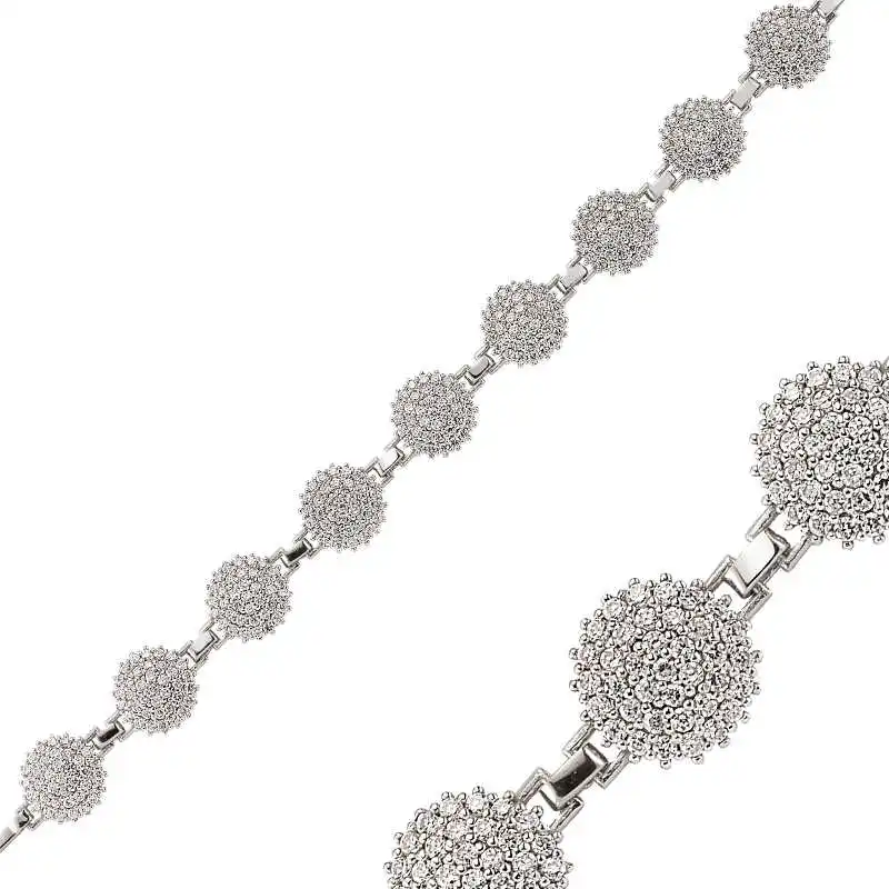 Merve Silver White Cubic Zirconia Round Womens Bracelet