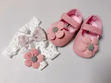 FOCUSNORM-zapatos de cuna para bebés recién nacidos, gancho con forma de flor de algodón, corcho suave, 6 colores + diadema