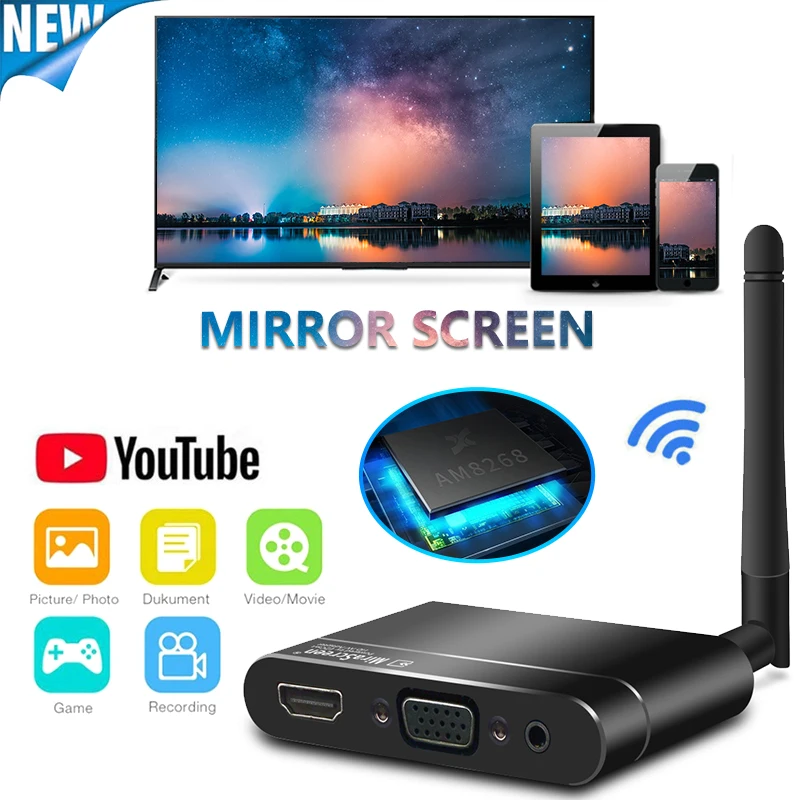Mira экран автомобиля X6W TV Stick Wifi ключ Anycast Miracast Airplay HD беспроводной дисплей зеркальный HDMI + VGA RCA AV
