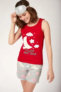 

Happiness ist. Women's Printed Undershirt Shorts Knitted Pajama set EC00016