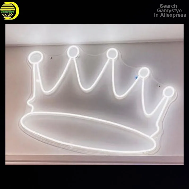 Crown Yellow Neon Sign Lamp Light With Dimmer Acrylic Beer Bar 