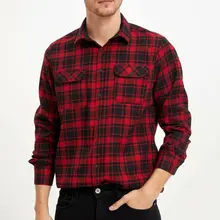 DeFacto Fashion Men Long Sleeve Shirt Men Lapel Casual Plaid High Quality Blouses Male Comfort Loose Shirts Autumn- M2333AZ19WN