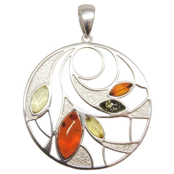 

Silver pendant natural Baltic amber 925 sterling silver Russia 131