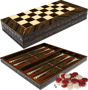 

Board Game Elegance Walnut Pearlescent Wooden Backgammon Chess Checkers Chessboard Set Big Size Entertainment Gift Travel