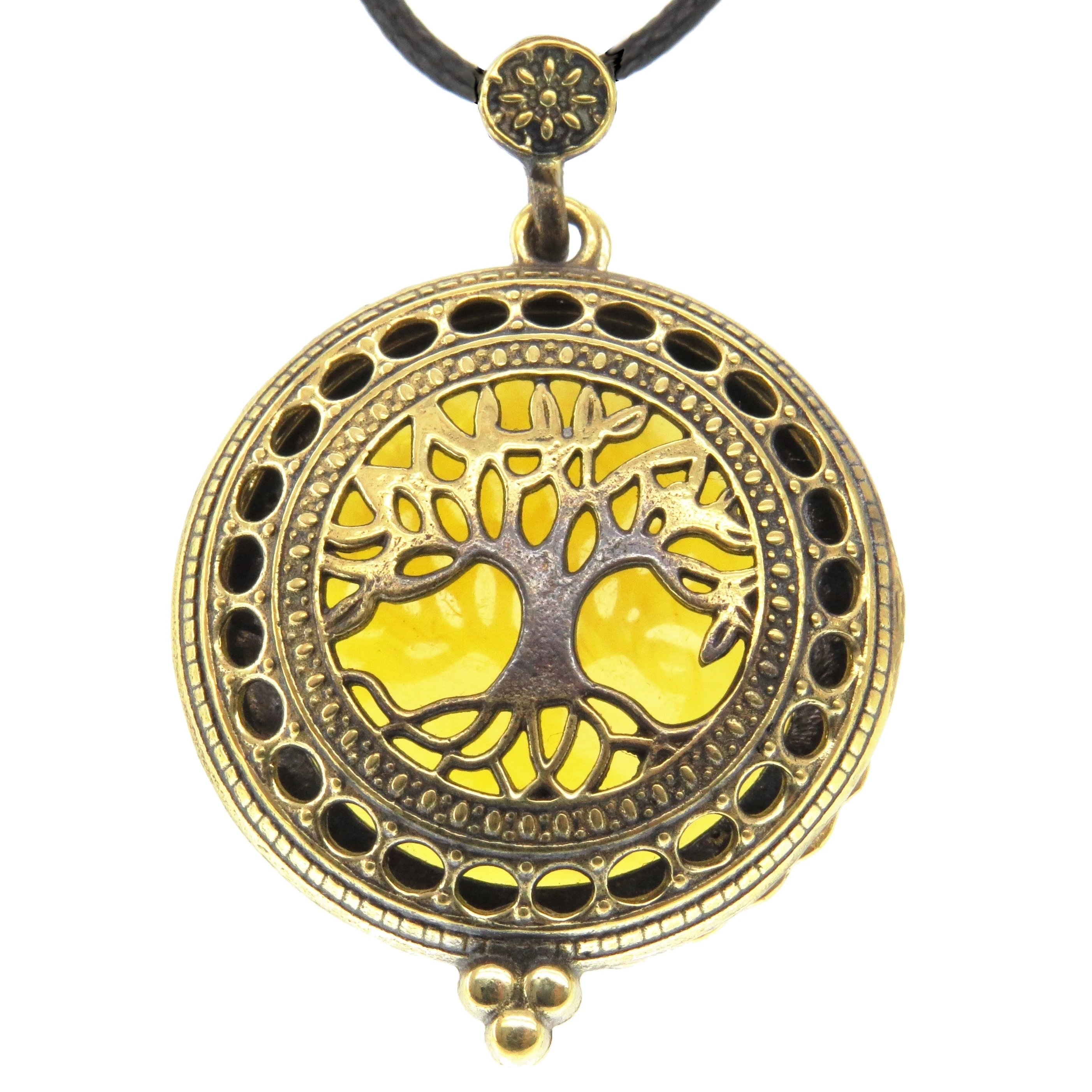 Медальон Древо жизни янтарная бронза латунь винтажный стиль модный аксессуар