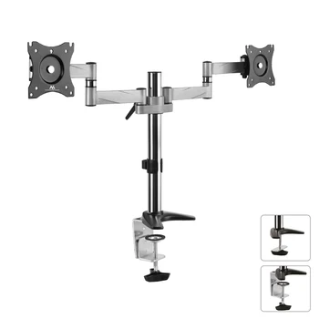

Maclean MC-714 Dual Arm Monitor Mount for 13-27” Inch Screens - Double Arm Desk Stand Bracket with Clamp - Tilt, 360° Rotation