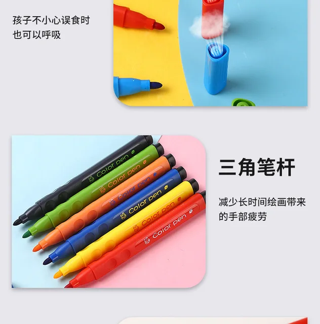 Marte Vanci Triangle Shape Washable Coloring Pens Felt Tip for Kids  Coloring Book Doodling Graffiti Easy to Clean Bright Color Pen With  Carrying