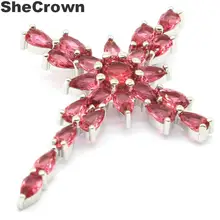 45x33 мм Классический длинный крест создан розовый малиновый родолит гранат подарок для мужчин серебряный кулон