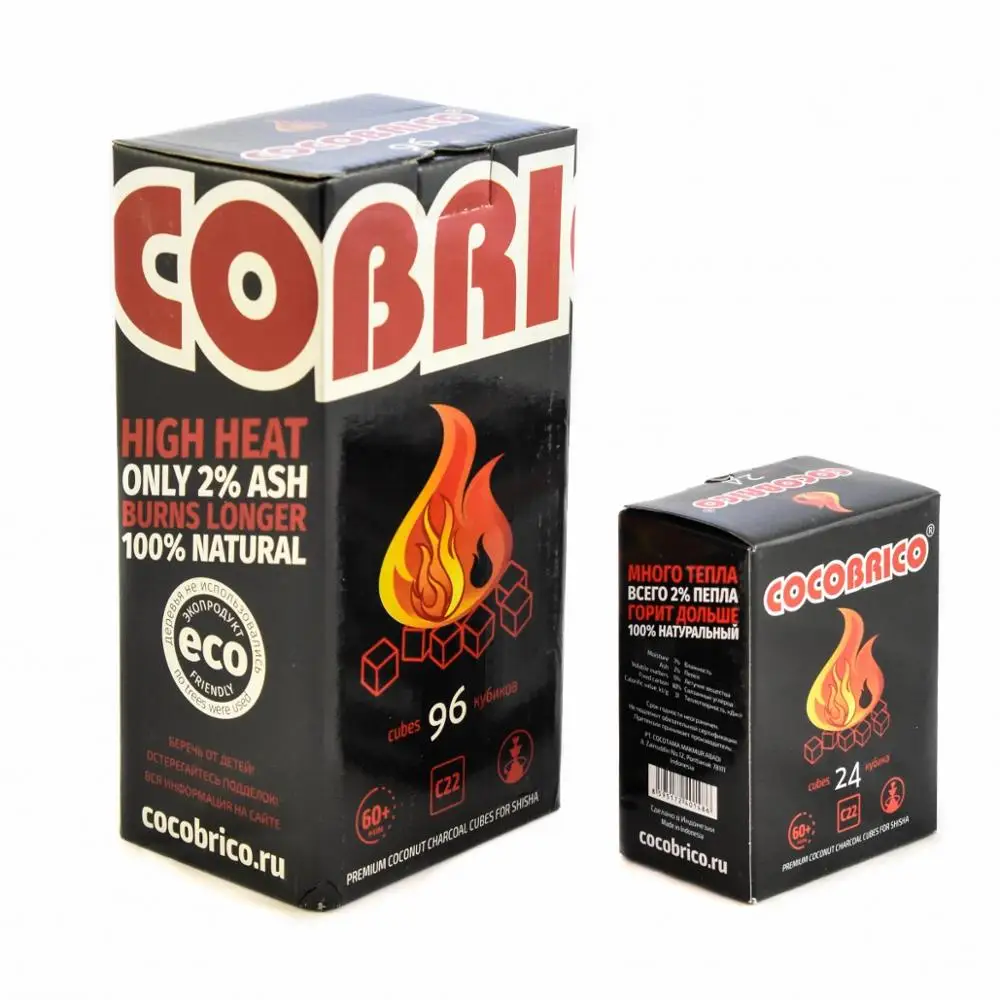 Кокосовый уголь для кальяна Cocobrico размер кубика 22*22*22 мм.,, производство Индонезия