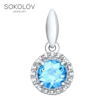 

SOKOLOV suspension of silver with topaz and fianitami, fashion jewelry, 925, women's male, pendants for neck women