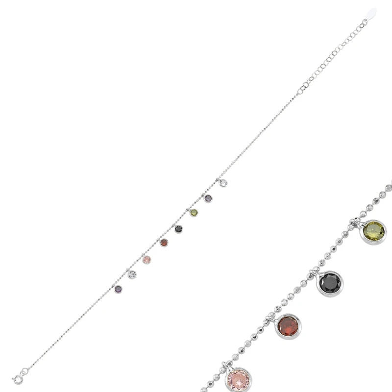 

Silver 925 Sterling Dangle Round Zircon Stone Bangle