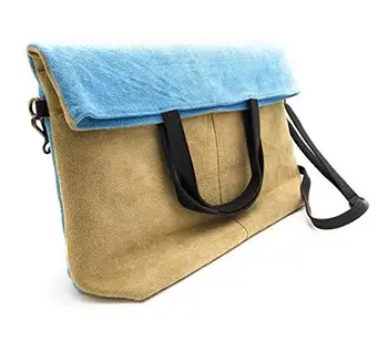 

Handbag woman suede 1ª quality, leather handles, Beige-sky color, zipper closure. 40x10x39 cm. Made in Italy.