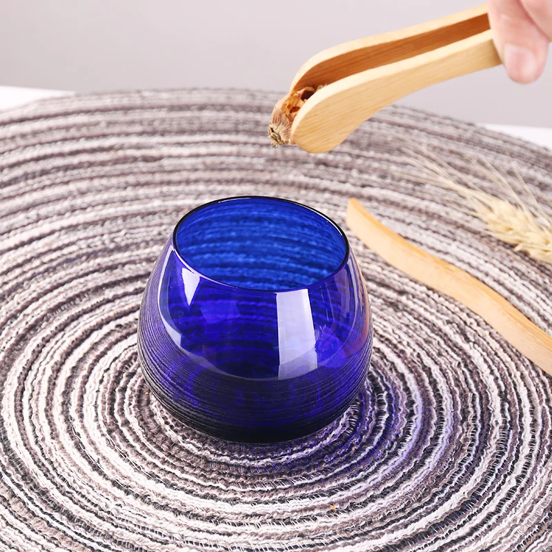 Glass Tea Cup 120ml 4oz Heat Resistance Small Volume Blue Sake Glass