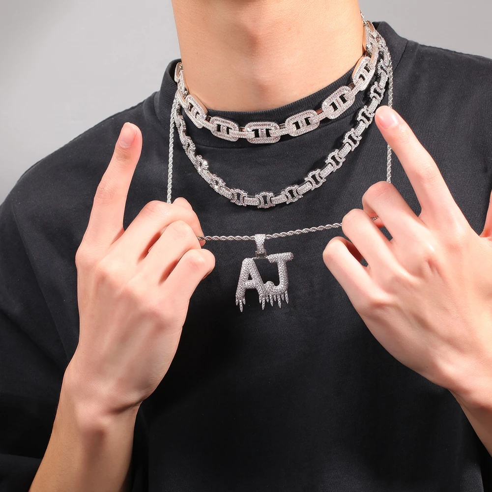 THE BLING KING Custom Name Drip Solid Bubble Letters Pendant Necklaces For Men Women Gold Color Cubic Zircon Hip Hop Jewelry