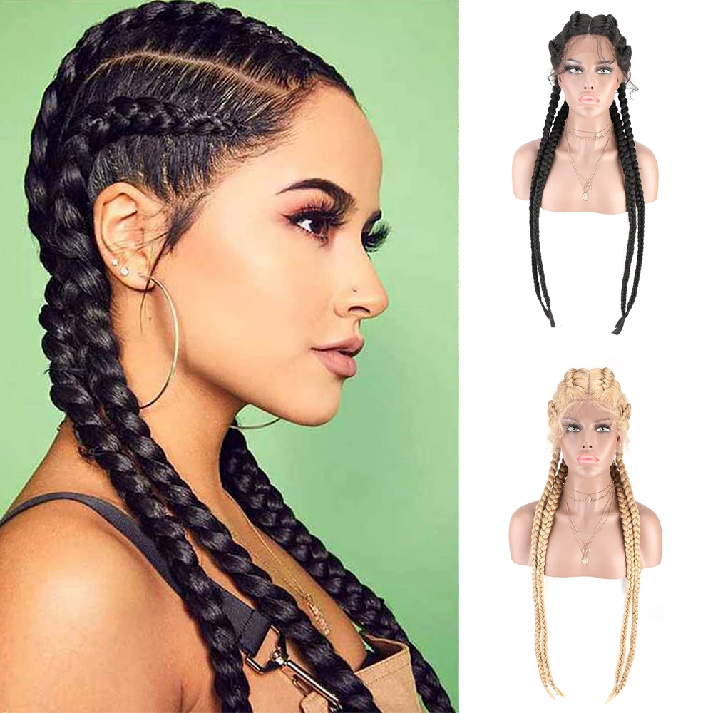 SUPER DEALS! Braided Lace Front Wig African Glueless Box Braids Wig Women Tresse Cornrow Synthetic Lace Braided Wig Baby Hair For Black Women