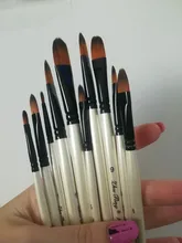 Juego de pinceles y brochas de artista, 12 Uds., cerdas de nailon, acuarela, pintura al óleo de acrílico, inclinada, punta redonda plana, mango de madera, arte Acc
