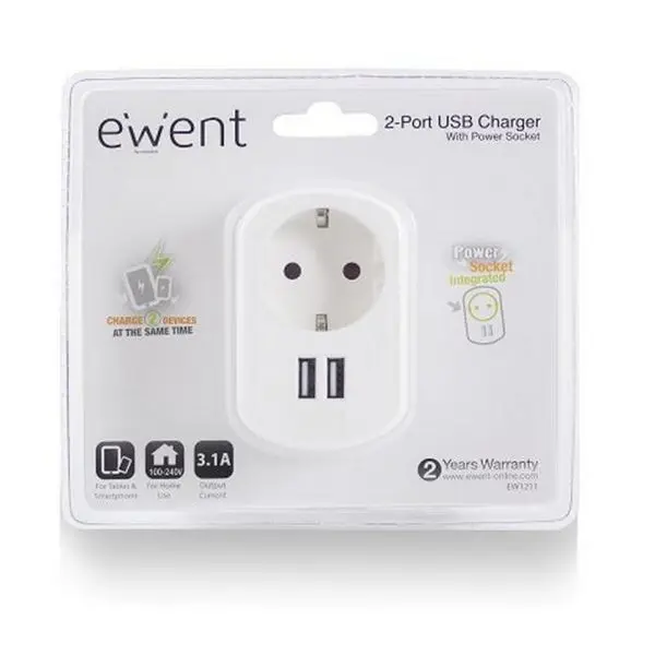 Настенная вилка с 2 usb-портами EW1211 3,1 A Ewent
