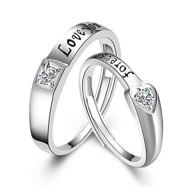 Fashion Love Heart Matching Couple Rings Set 2Pcs for Women Men Lover Wedding Zircon Rings Girlfriend Dating Gift Jewelry