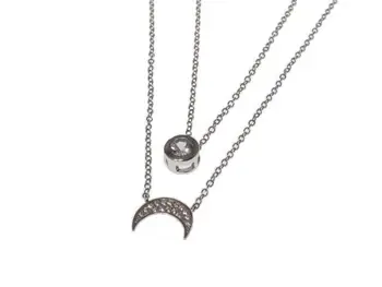 

Double silver chain choker with chaton and zircon Moon