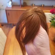 Flequillo brasileño de cabello humano, Clip de flequillo postizo hecho a mano, flequillo ligero y romo de aire suave