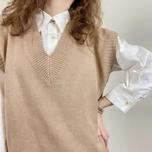 FSDA-suéter tejido tipo Chaleco con escote en V para mujer, Jersey informal de color caqui sin mangas, Jersey gris para otoño e invierno, 2020
