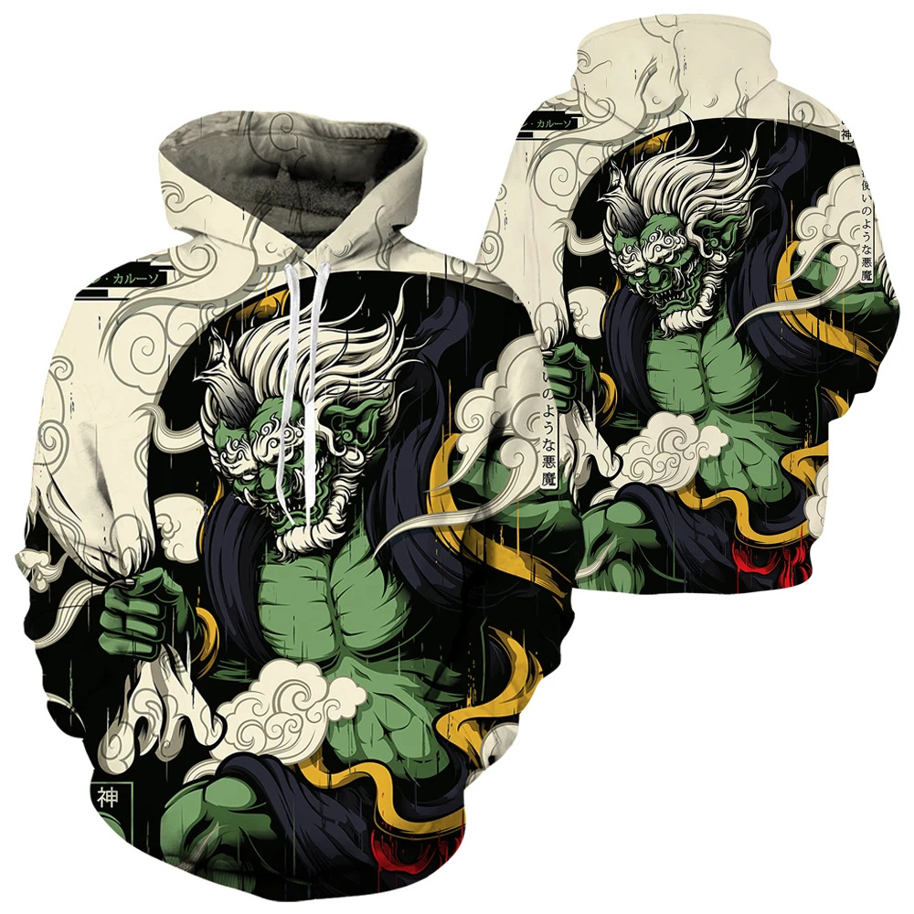 Autumn 3D Oriental Dragon God Printed Mens Hooded Sweater Set Male Japanese Samurai Tattoo Zipper 3d Tracksuit Men Clothing Suit mens jogger sets