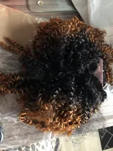 14 pulgadas Ombre pelo rubio Afro pelo rizado que teje 7 unids/lote extensiones de cabello sintético 6 mechones con cierre para las mujeres negras