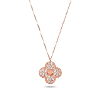 

KUTAYDAN Zircon Cubic Zirconia Clover Necklace 925 Sterling Silver
