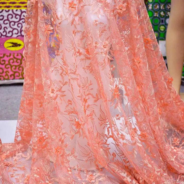 

NQ841 DHL-wholesale African 3D Applique Net lace good Embrodery with stones French Meterial for Wedding Dresses