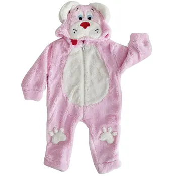 

Autumn Winter Newborn Baby Boy Girl HoodedDog Embroidered Pink Plush Jumpsuitm Cotton Long Sleeve Infant Clothing Kids Outfits