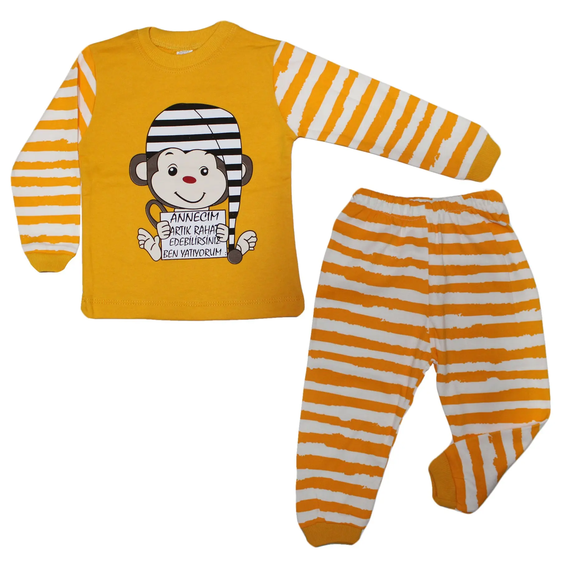 

Yellow Monkey Patterned 2'li Pajamas set