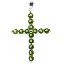 54x38 мм Классический длинный крест создан Зеленый Перидот дамы подарок серебряный кулон