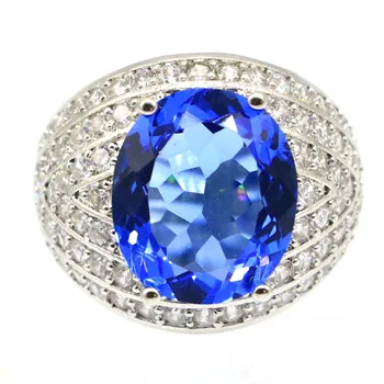 

18x12mm Big Green Oval Silver Rings for Women Delicate Fine Cut Dazzling Created Violet Tanzanite Bridal Jewelry Hot Selling