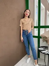 Summer T-Shirt Tees Short-Sleeve Basic Female V-Neck Women Ladies Hirsionsan 100%Cotton