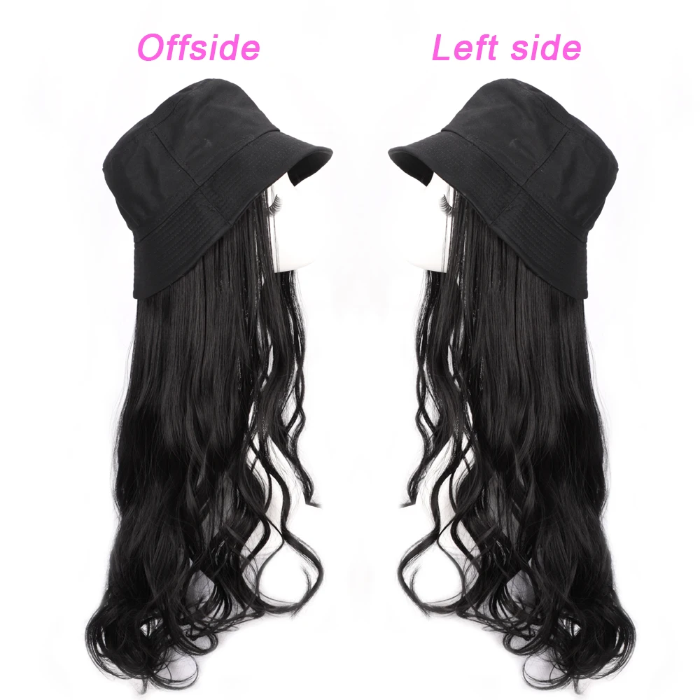 ONYX Long Wave 22inch Fisherman Hat Hair Wig Synthetic Wigs Hair Naturally Connect Adjustable Hat Wig For Women Outdoor